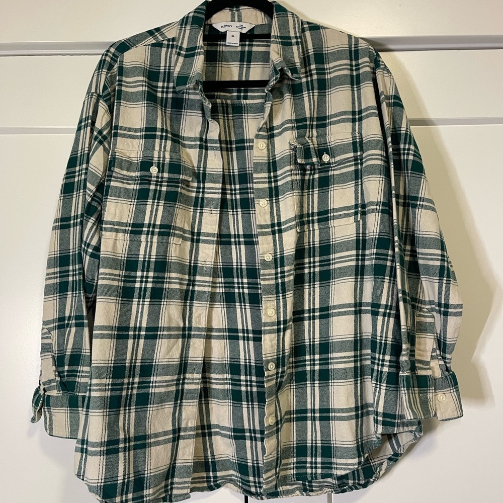 Old Navy Green and Cream Plaid Shirt
